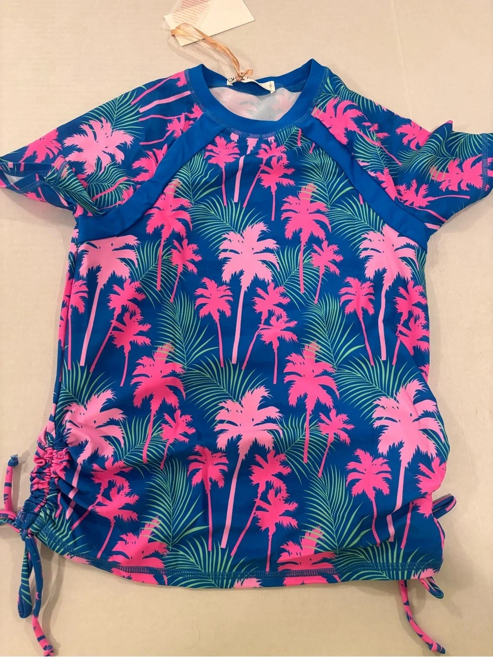 Grace Karin Girls Swimwear Set NWT Size 14Y blue pink tropical rashguard shorts